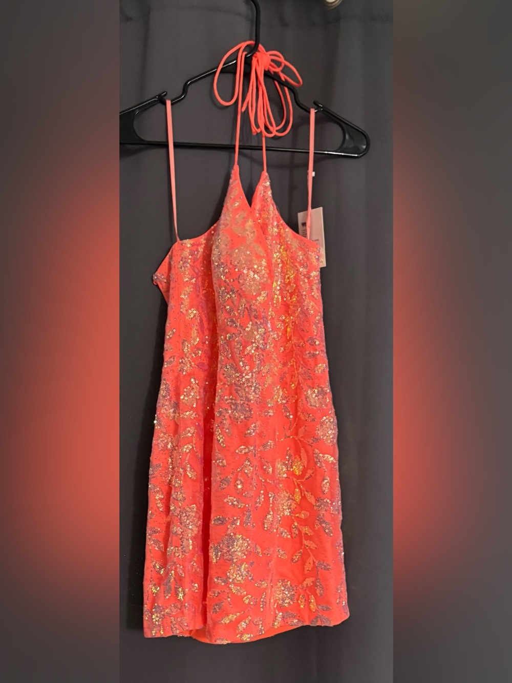 Coral Sequin Short Dress - Size 16